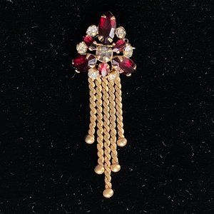 Vintage M&S Red Crystal Rhinestone Brooch Gold Tone 1/20th 12k GF Marks Spencer